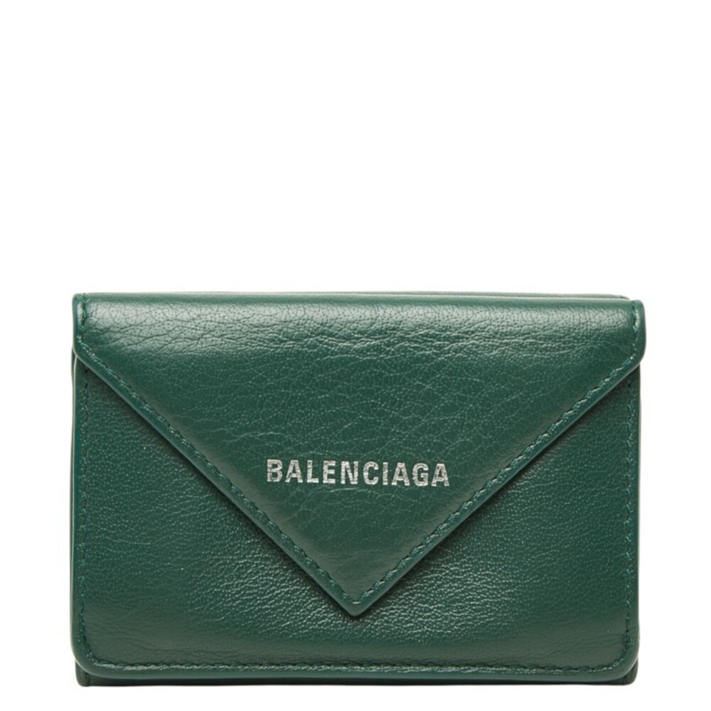 Balenciaga Paper Mini Wallet Tri-fold Compact 391446 Green Leather Women's BA...